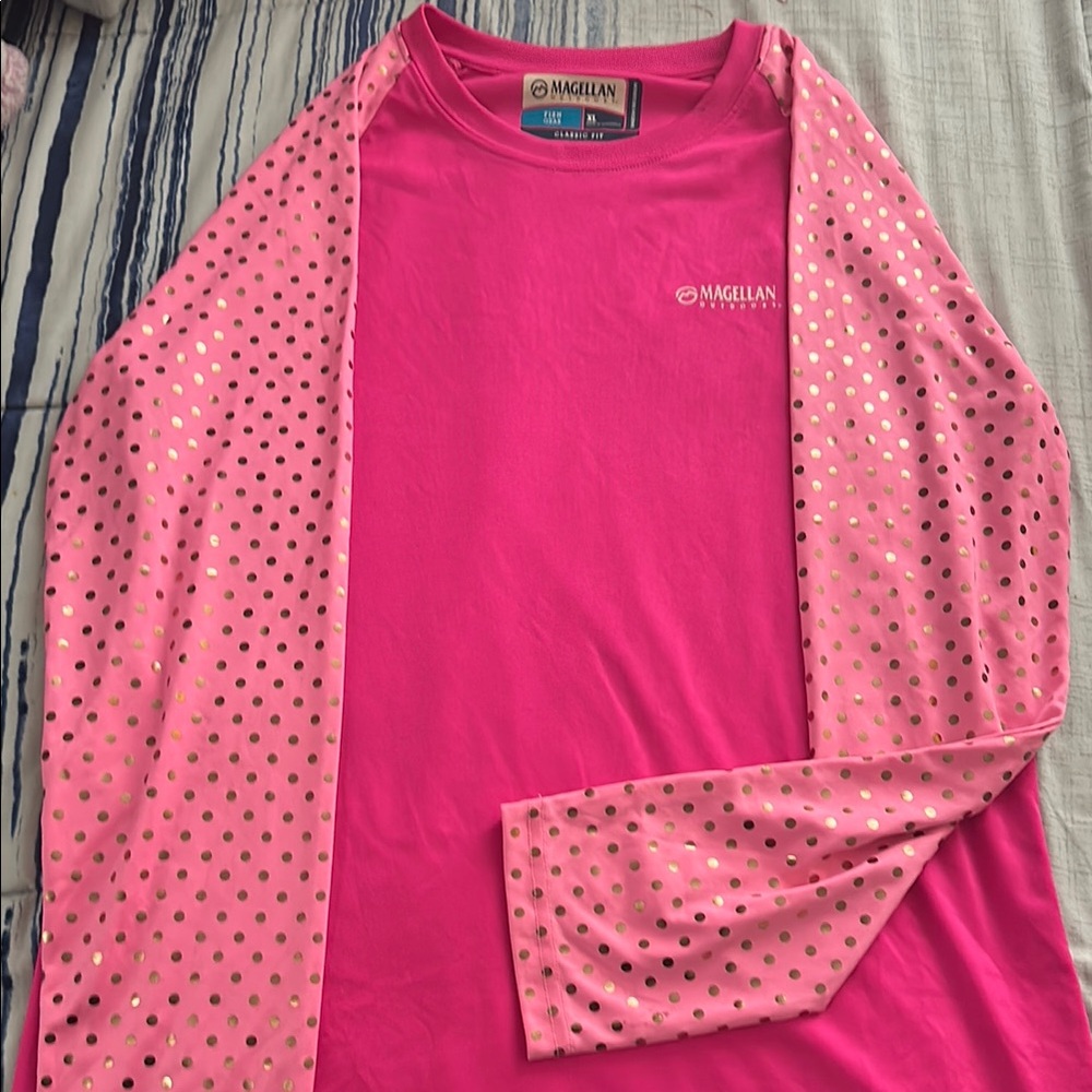Magellan Pink Long Sleeve Shirt with Polka Dot Design
